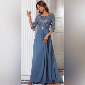 Ever Pretty | Dresses | Ever Pretty Nwt Sz 8 Dusty Blue Sequin Bodice 34  Sleeve Formal Wedding Mob | Poshmark